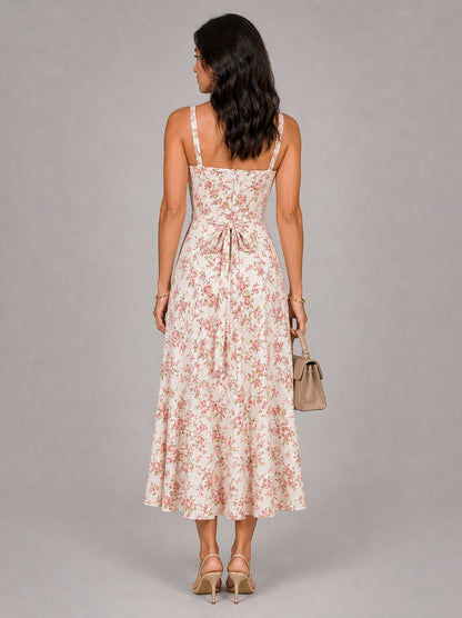 Andrea Vestido de verano con flores pequeñas y abertura