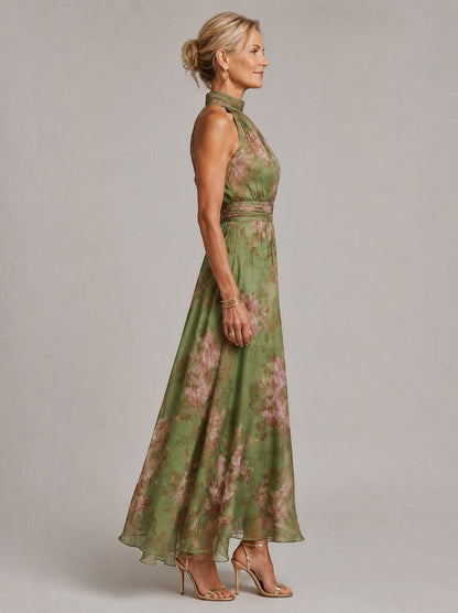 Esperanza Vestido largo con rosas sobre olivo
