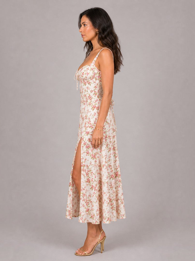 Andrea Vestido de verano con flores pequeñas y abertura