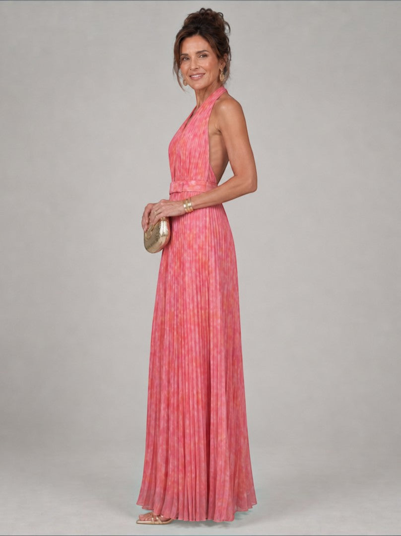 Itzel Vestido largo en rosa plisado