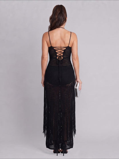 Ivonne Vestido largo en negro tipo tejido