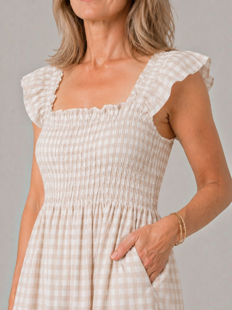 Araceli Vestido largo de cuadros con busto elasticado