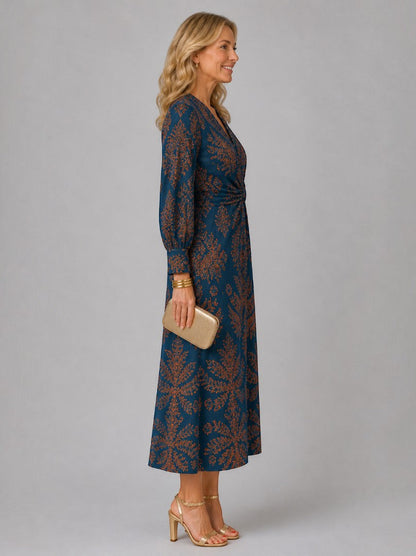 Amanda Vestido midi con estampado floral en azul petróleo