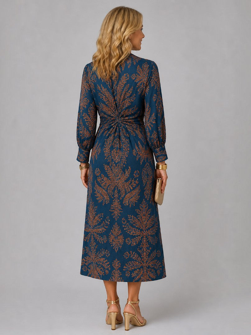 Amanda Vestido midi con estampado floral en azul petróleo