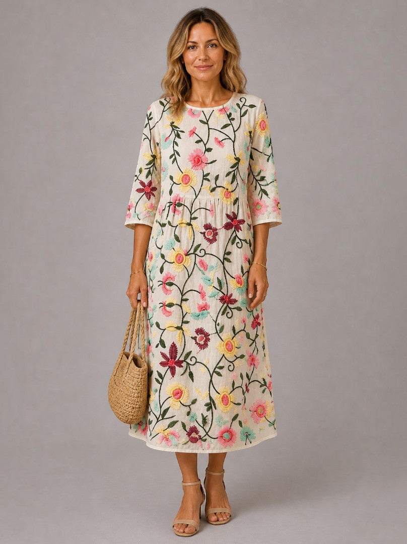 Dalia Vestido midi con flores bordadas