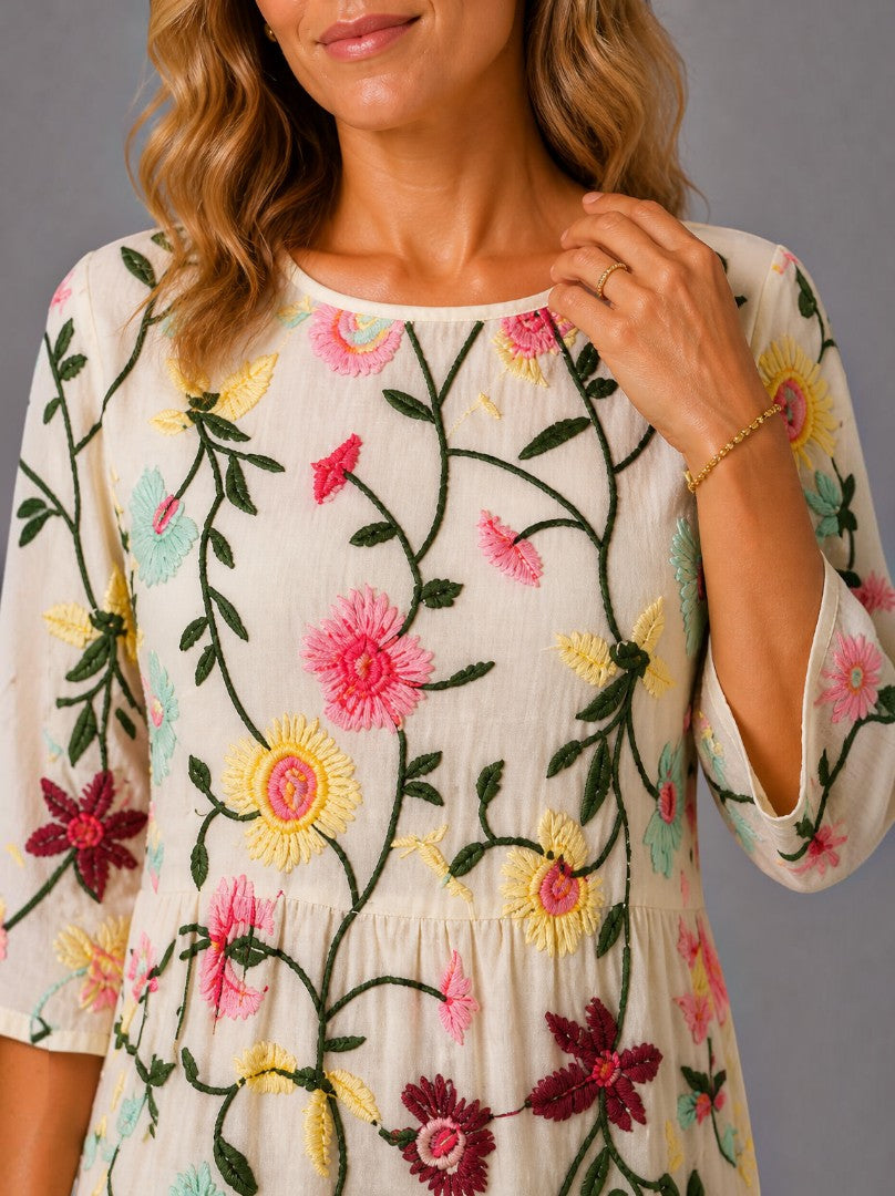 Dalia Vestido midi con flores bordadas