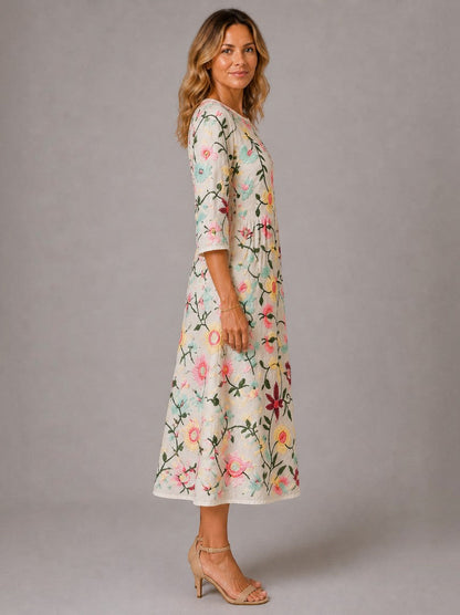 Dalia Vestido midi con flores bordadas