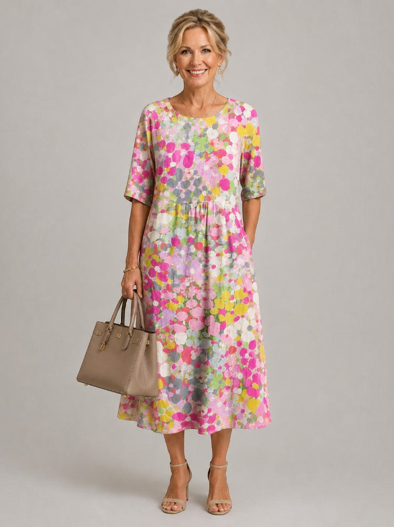 Alicia Vestido midi con flores en acuarela