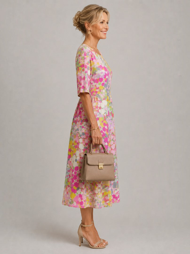 Alicia Vestido midi con flores en acuarela