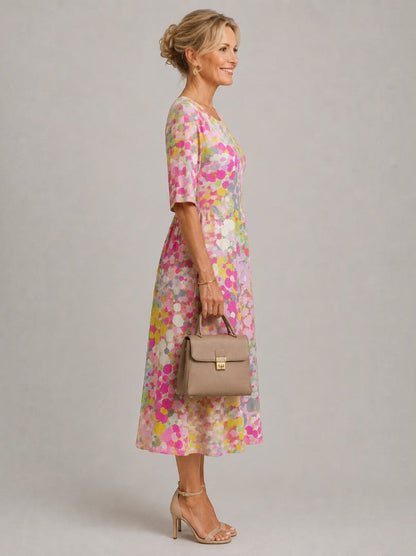 Alicia Vestido midi con flores en acuarela