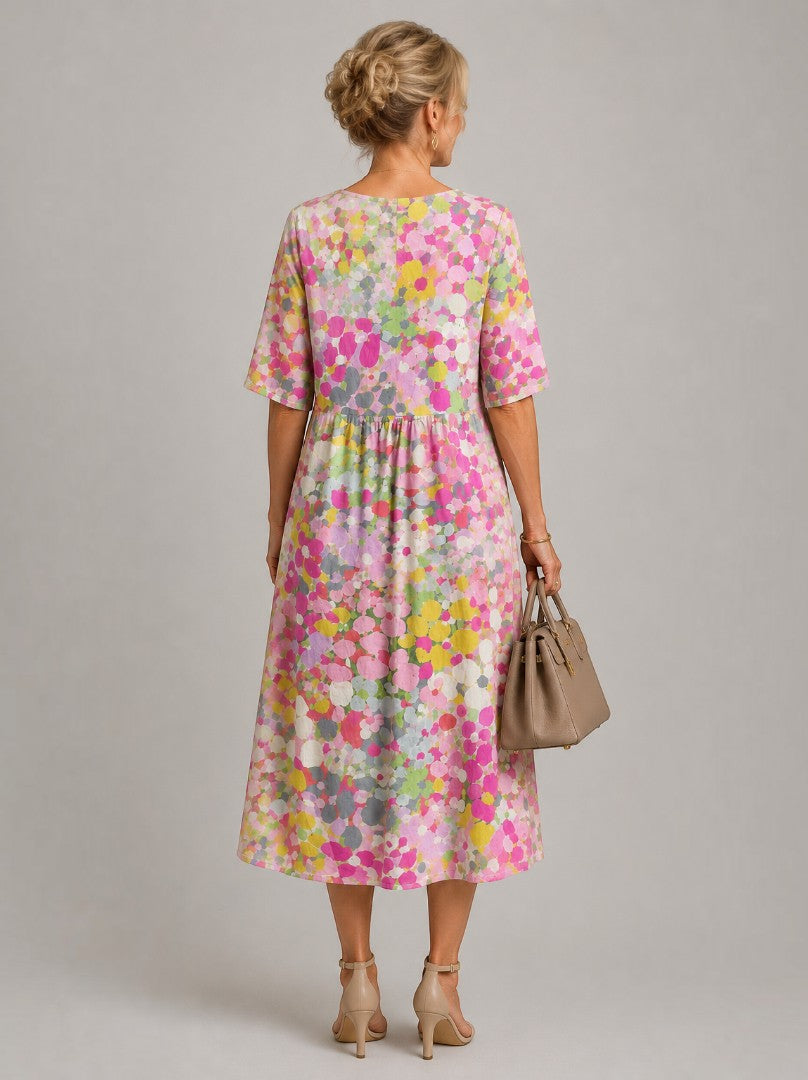 Alicia Vestido midi con flores en acuarela