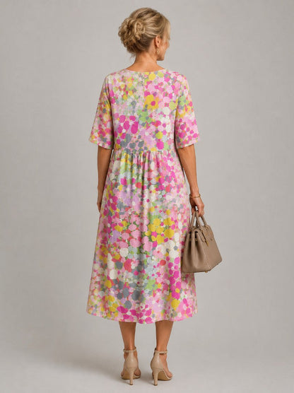 Alicia Vestido midi con flores en acuarela