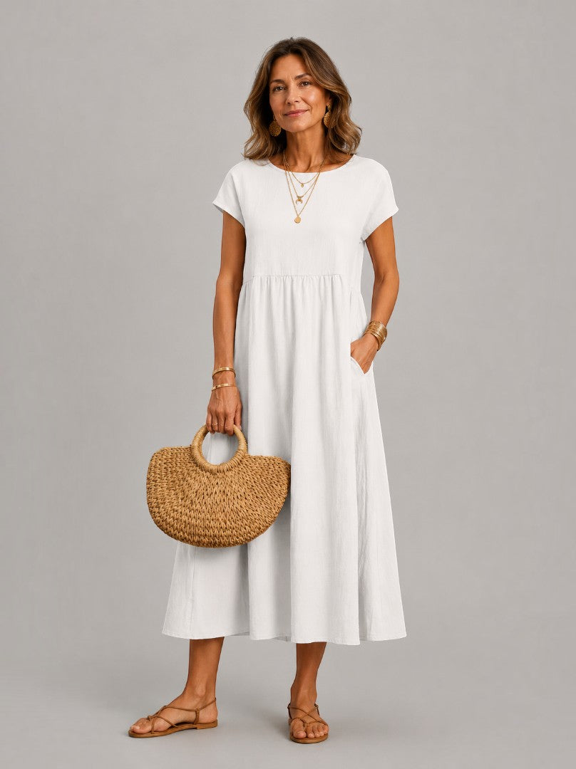 Alejandra Vestido de verano en blanco tipo lino