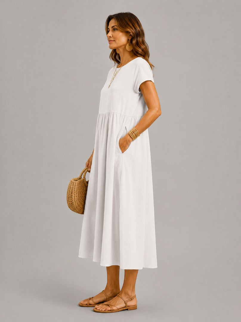 Alejandra Vestido de verano en blanco tipo lino