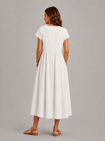 Alejandra Vestido de verano en blanco tipo lino