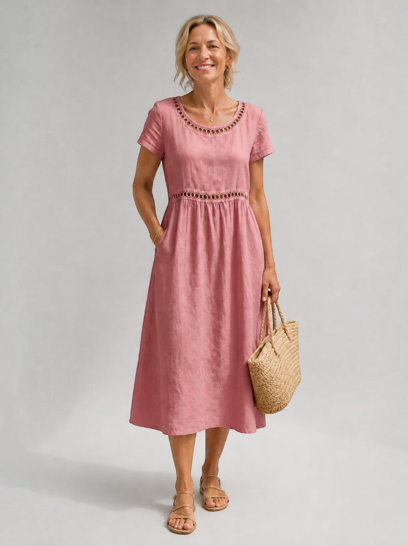 Brenda Vestido de verano en rosa palo tipo lino