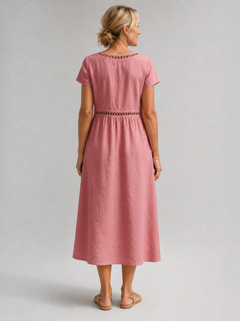 Brenda Vestido de verano en rosa palo tipo lino