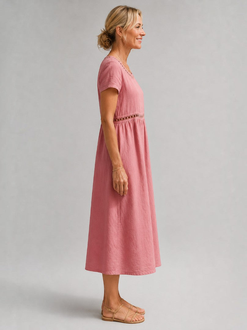 Brenda Vestido de verano en rosa palo tipo lino
