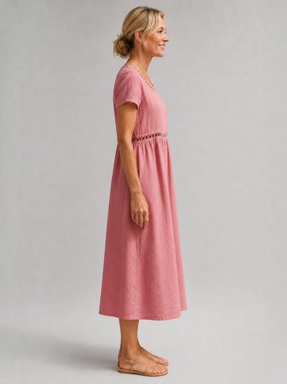 Brenda Vestido de verano en rosa palo tipo lino