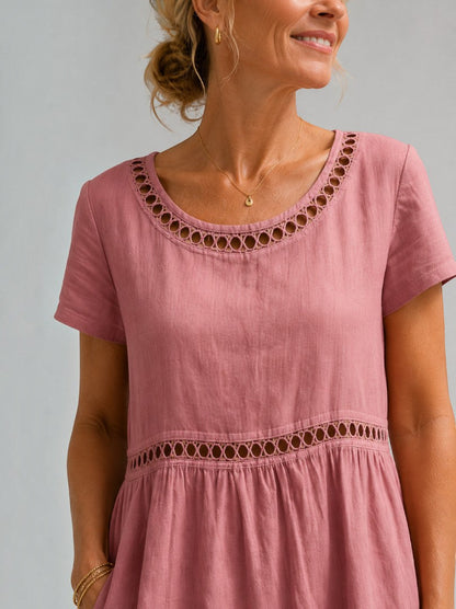 Brenda Vestido de verano en rosa palo tipo lino