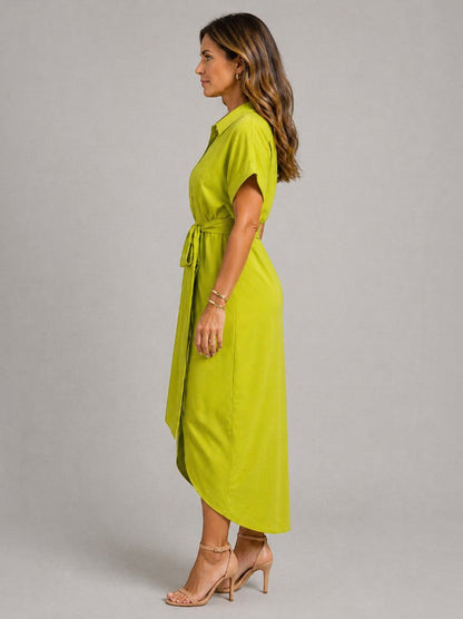 Diana Vestido midi en verde limón con nudo