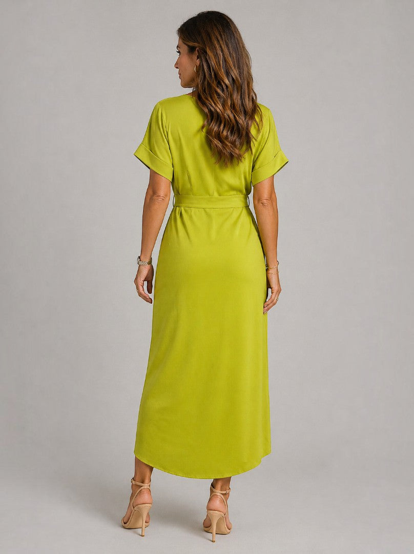 Diana Vestido midi en verde limón con nudo