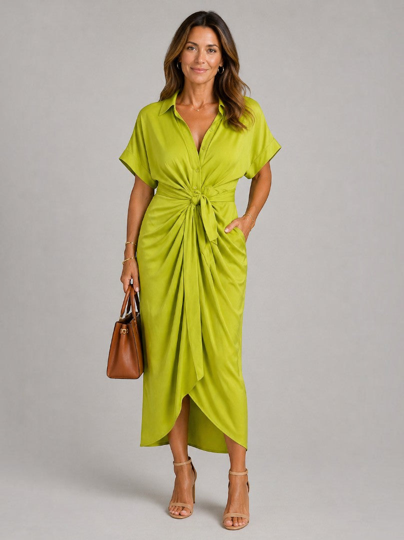 Diana Vestido midi en verde limón con nudo