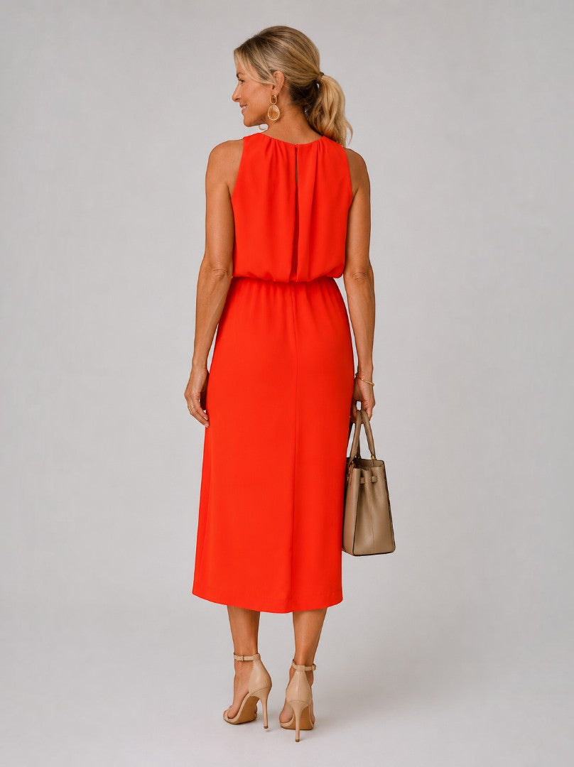 Elisa Vestido midi en rojo con abertura